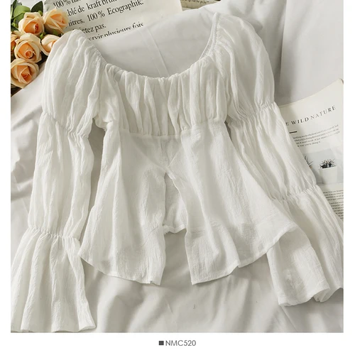 Wakuta French Gentle Flare Sleeve Square Neck Fairy Blouse Shirts Summer  2021 New Elegant Wild Slim Solid Color Shirt Blouses - Women Shirt -  AliExpress