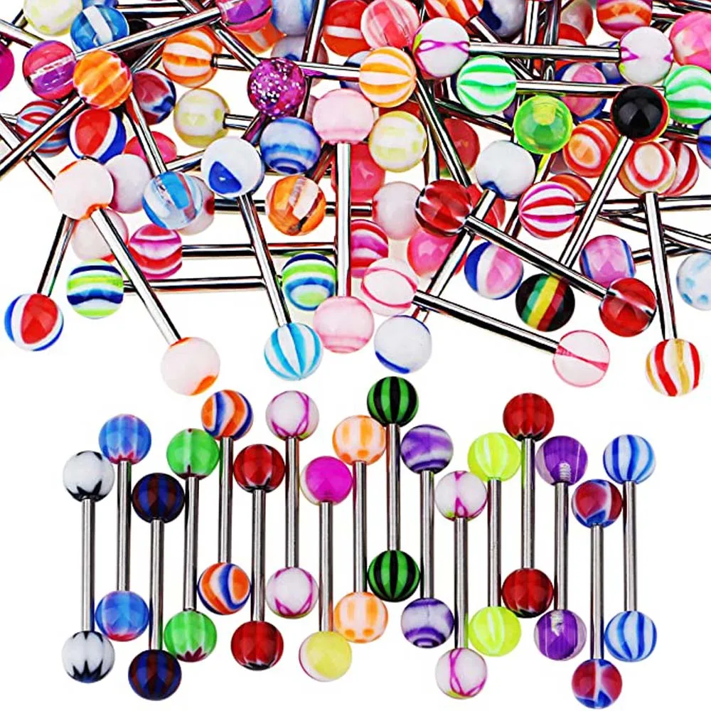 Piercing jewelry Body piercing jewelry Body jewelry Mix-Color Stainless Steel Straight Barbell Tongue Rings Bars Piercing Acrylic Glow In Dark Flexible Retainer Body Jewelry
