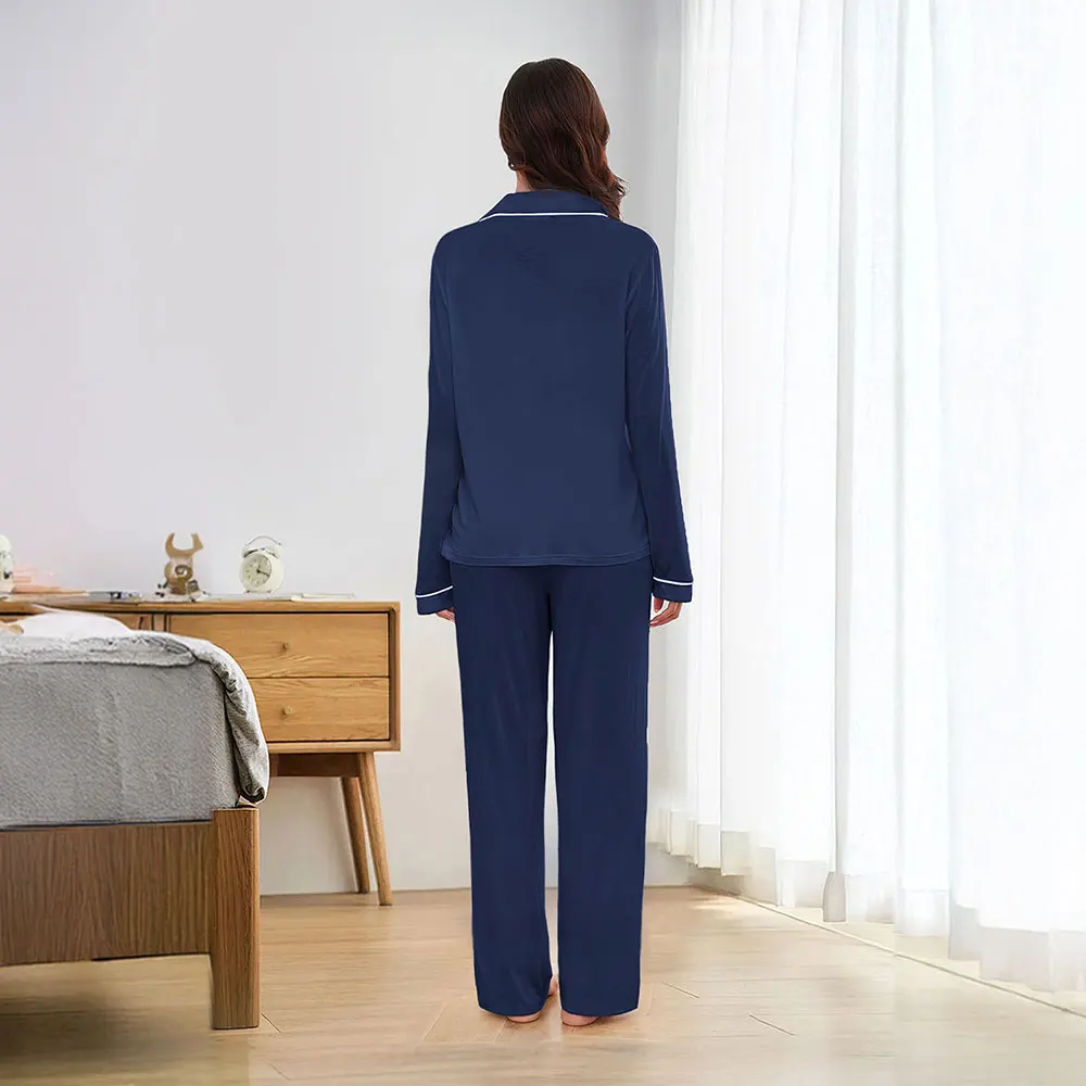 Modishion Long Sleeve Lapel Pyjamas Solid Colour Loungewear Set Button Top and Pants Women's Sleepwear Loungewear: 3 - 5 Days Free Delivery Only UK