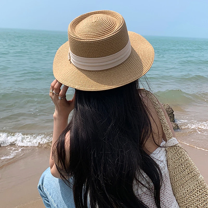Fashion Summer Women Wide Brim Natural Straw Hat Chapeau Female Sun Hats Boater Panama Beach Hat
