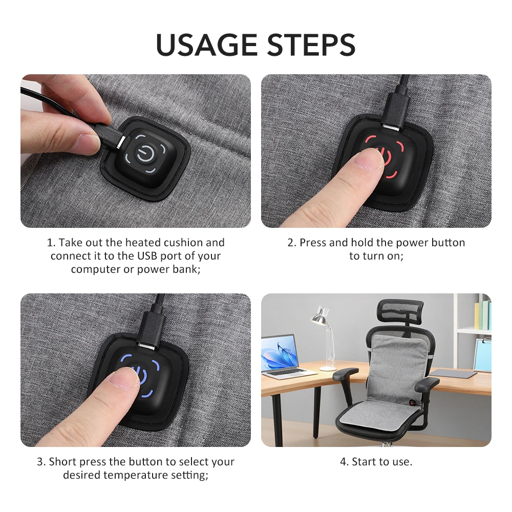 USB Heated Seat Pad Car Home Office Outdoor Camping Winter Warming Chair Cushion