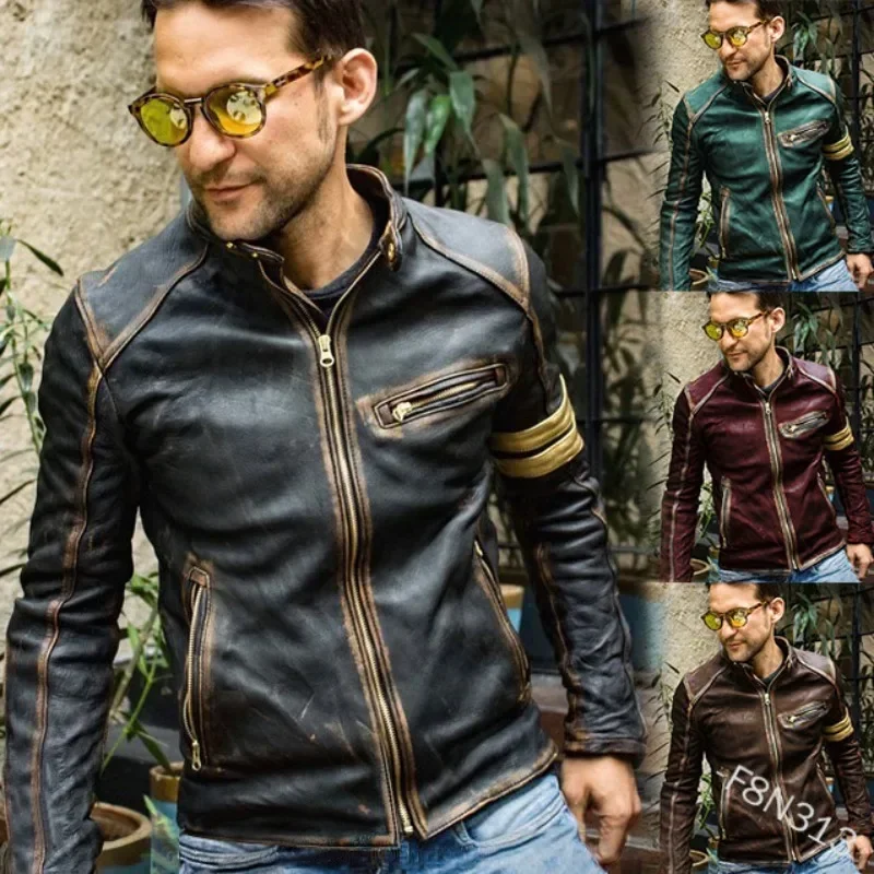 Giacca Moto Uomo In Ecopelle – Maiyifu-GJ – Colletto Coreano, Leggera, Slim Fit, Con Cerniera