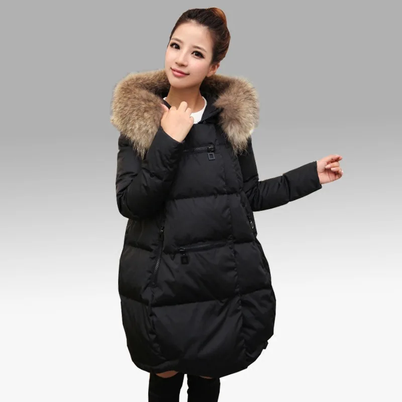 2024 Winter Maternity Down Coats Korean Style Faux Fur Hooded Outerwear Fashion Pregnant Woman Long Cotton Jackets Warm Clothes