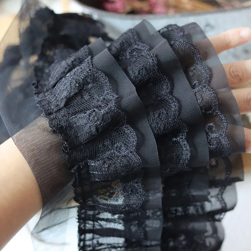12CM Wide White Black Three Layers 3D Pleated Mesh Chiffon Fabric Embroidered Ruffle Trim DIY Dress Apparel Collar Sewing Decor 2