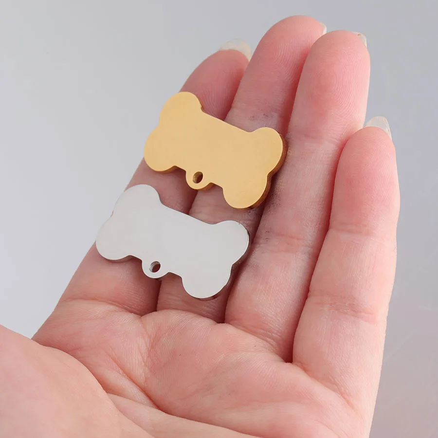 20Pcs/Lot 31*16mm High Quality Mirror Polished Stainless Steel Pet ID Tag Dog Bone Charms DIY Pendant