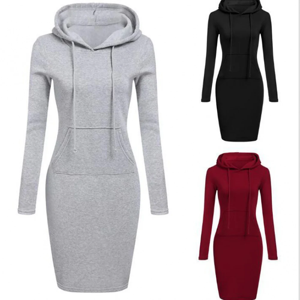 Women Striped Hoodie Dress Long Sleeve Pocket Loose