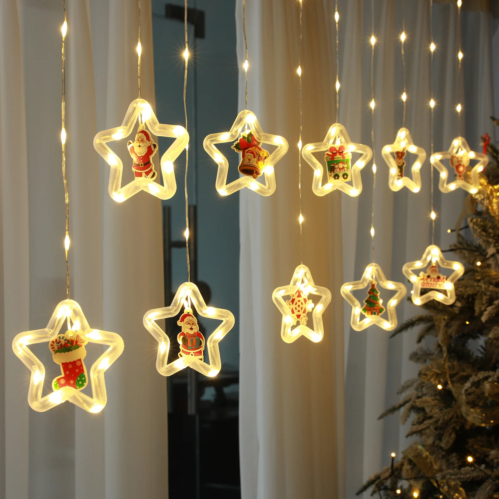 Guirlande lumineuse de Noël pour rideaux et fenêtres, 100 LED, 8 modes d'éclairage_voghion.com