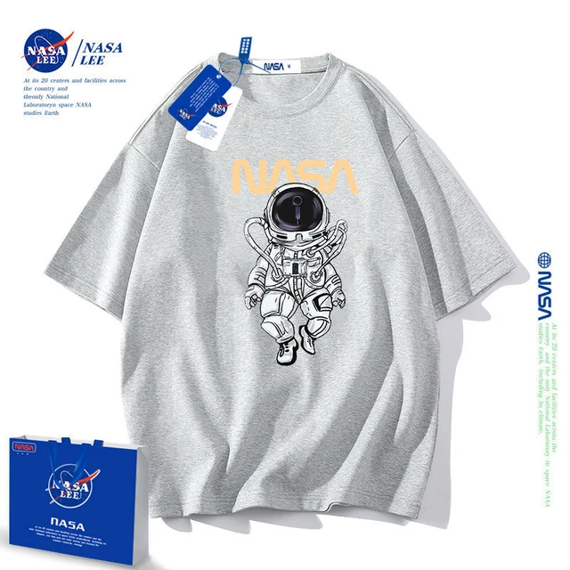 Camiseta de manga corta de la NASA para hombre, Tops versátiles de alta con estampado de cuello redondo _ - Mobile