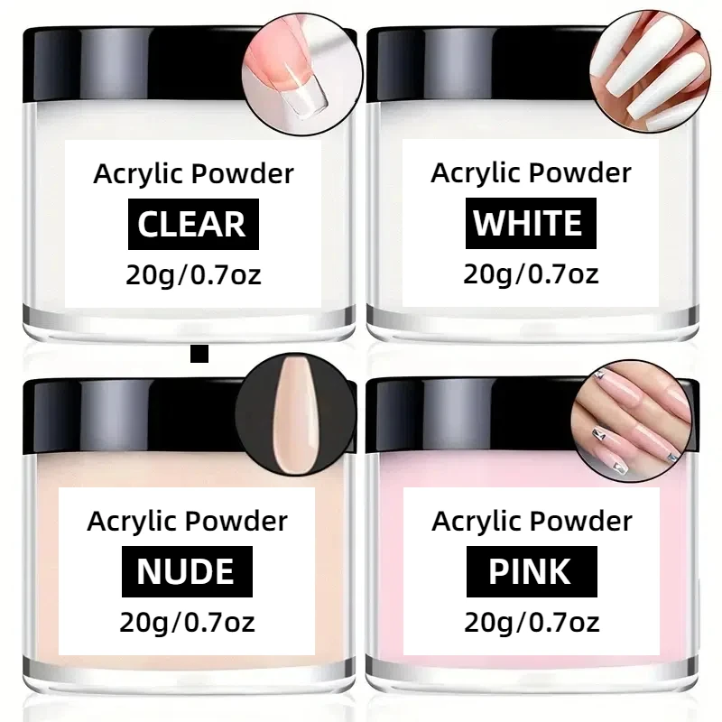 Acrylic Nail Powder Set 4 Colors for Nail Dipping Extension Carving