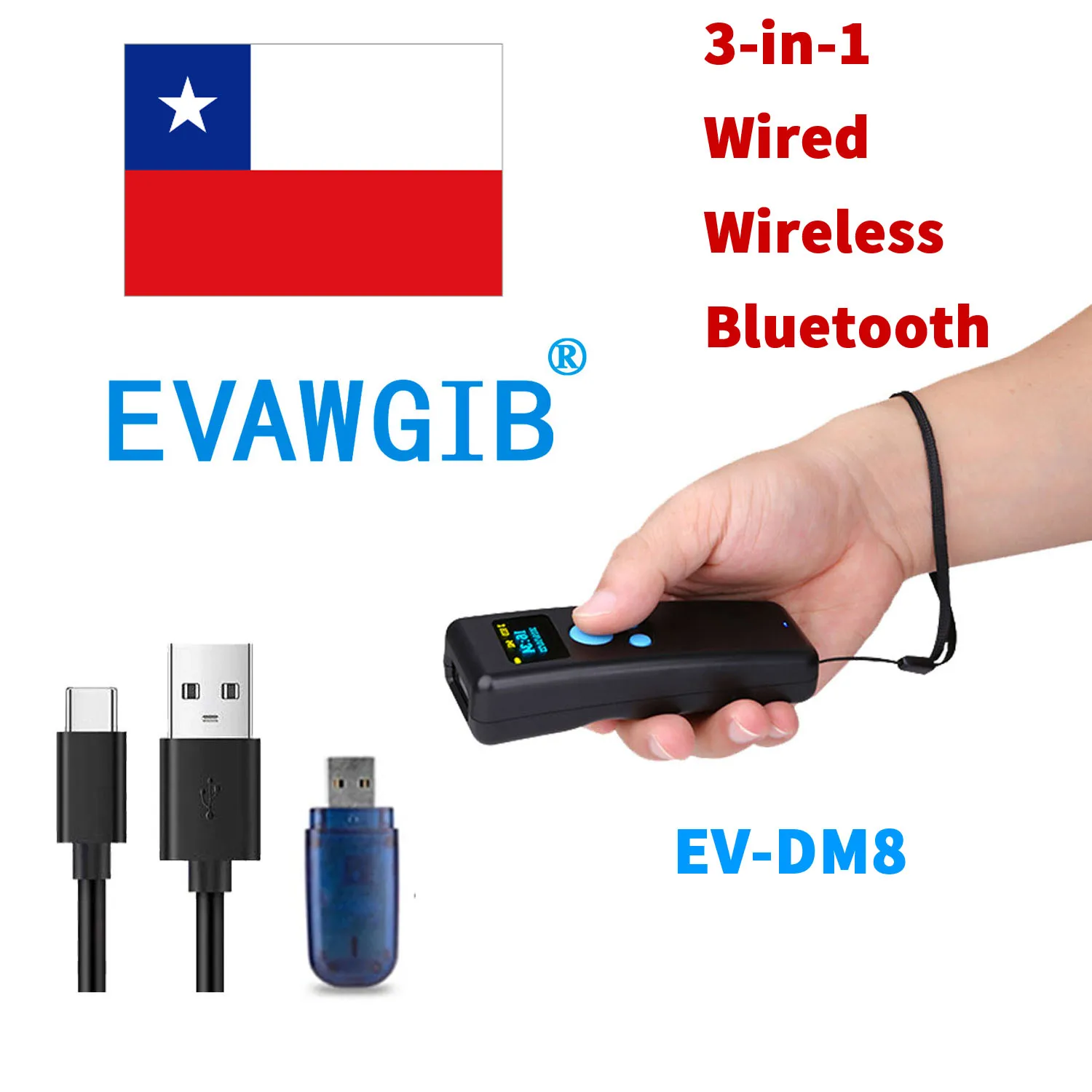 

Escáner de código de barras CMOS 2D inalámbrico Bluetooth, código QR de bolsillo PDF417, pago móvil de prendas, industria