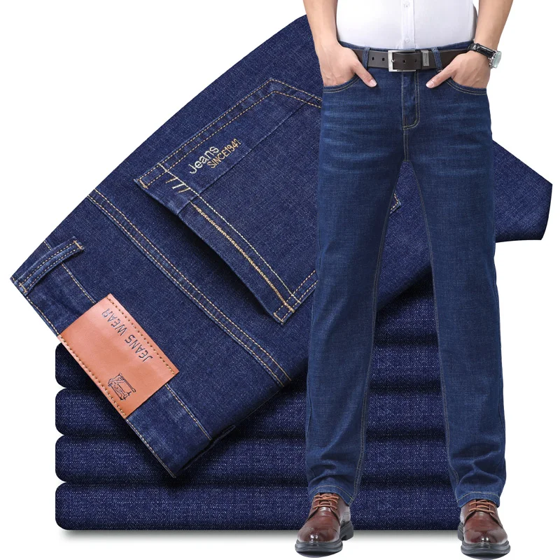 2025 New Light Blue Men's Comfort Soft Jeans Fashion Straight Business Pants Cotton Soft Casual Stretch Denim Trousers 28-40 2