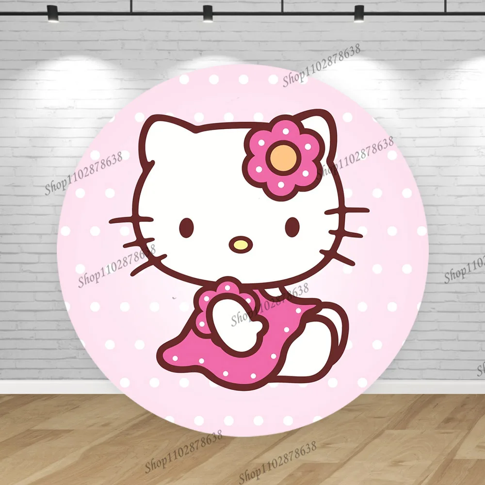 thumbnail image 1 of Fondo de soporte redondo de Hello Kitty con cubierta de color rosa y lindo gato para niña, fondo para fiesta de primer cumpleaños, pancarta elástica cilíndrica para baby shower, 1 of 4