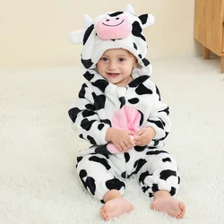 Umorden Animal Milk Cow Costume Kigurumi Romper for Baby Boys Girls Infant Toddler Hooded Jumpsuit Onesie Outfit Flannel 0-36M