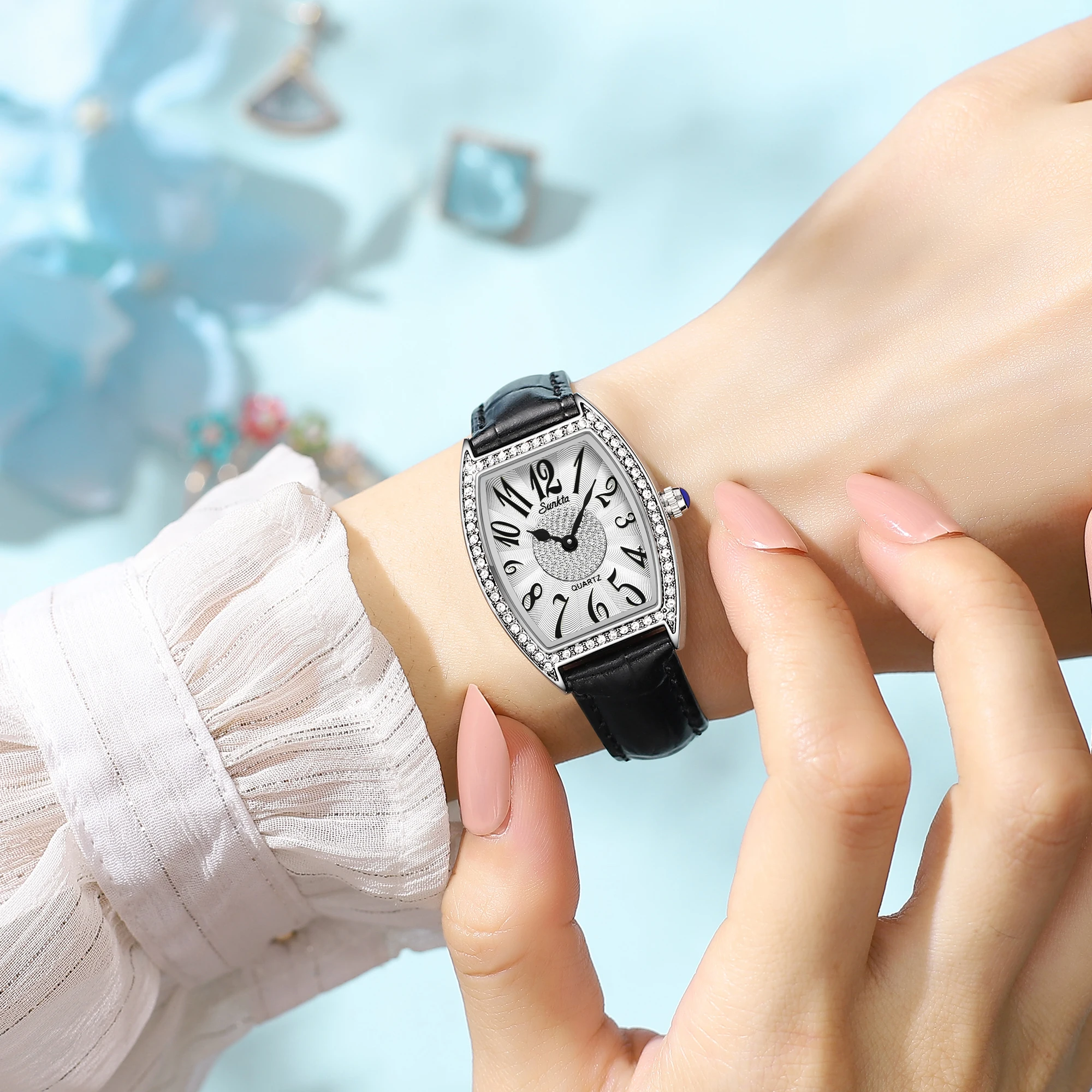 ساعات كوارتز أنيقة من LIGE Sunkta للنساء، حزام جلد...