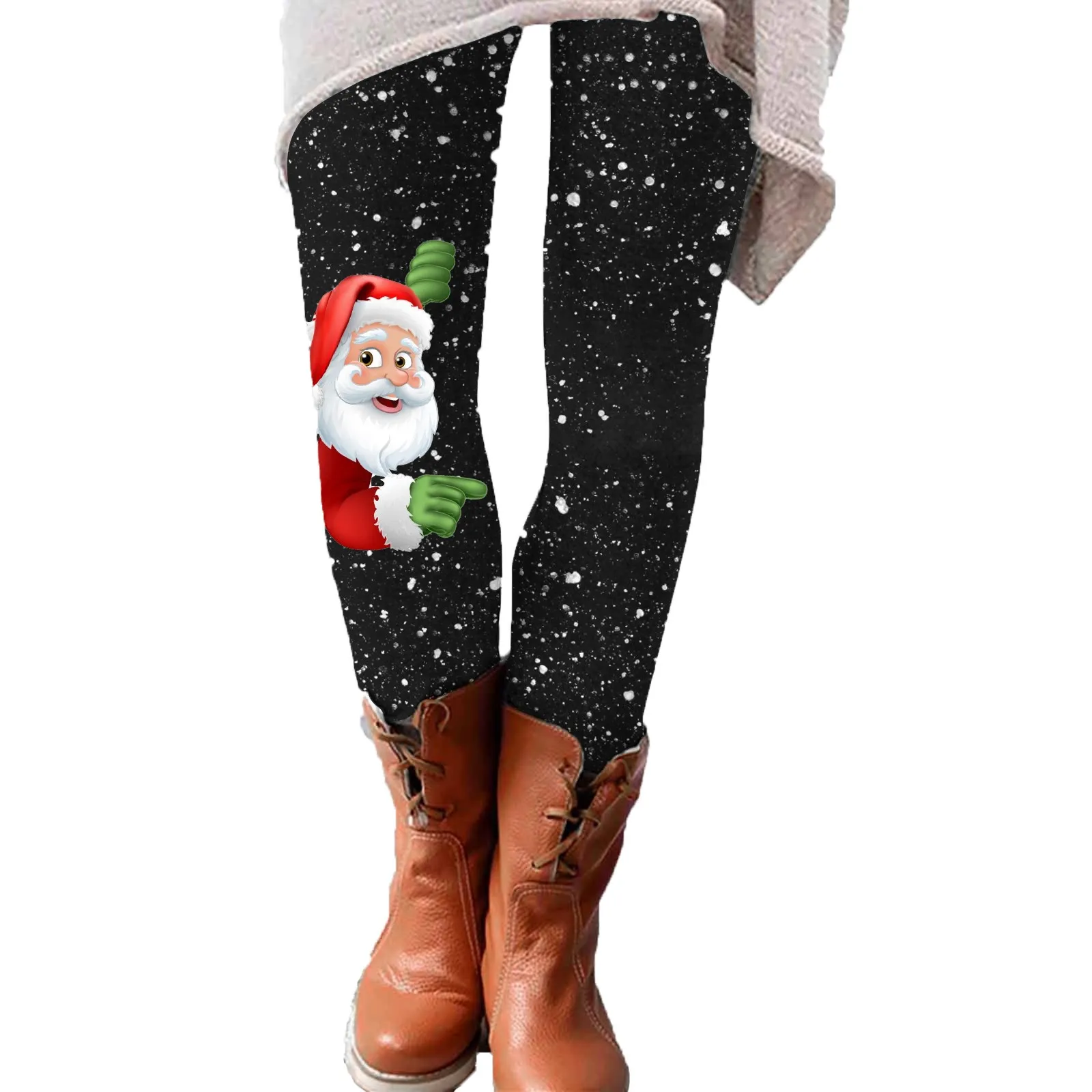 Women Cute Pattern Christmas Print Leggings Elastic Leggings Casual Pants Boots Pants