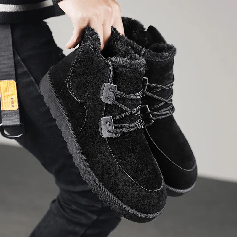 

Off-Bound Winter Men Boots Warm Fur Snow Boots Waterproof Suede Leather Furry Ankle Boots Male Fluff Plush Shoes Outdoor Shoes