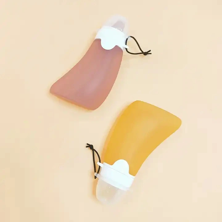 Baby Food Pouch Refillable Baby Squeeze Silicone Yummy Pouch Puree Breastmilk Storage Bag for Kids Toddler Feeder Bottle