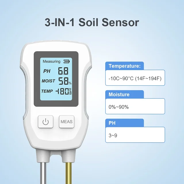 3in1 Soil Tester PH/Moisture/Temp Digital LCD Meter Heat-resistant Metal Sensor Humidity Monitor for Flower Plants Gardening 2