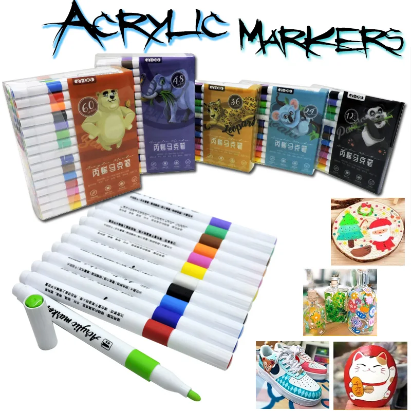 

Artist Markers 12/24/60Colors Acrylic Paint Brush Pen for DIY Painting Ceramic Glass Wood Canvas Posca Graffiti Drawing Supplies