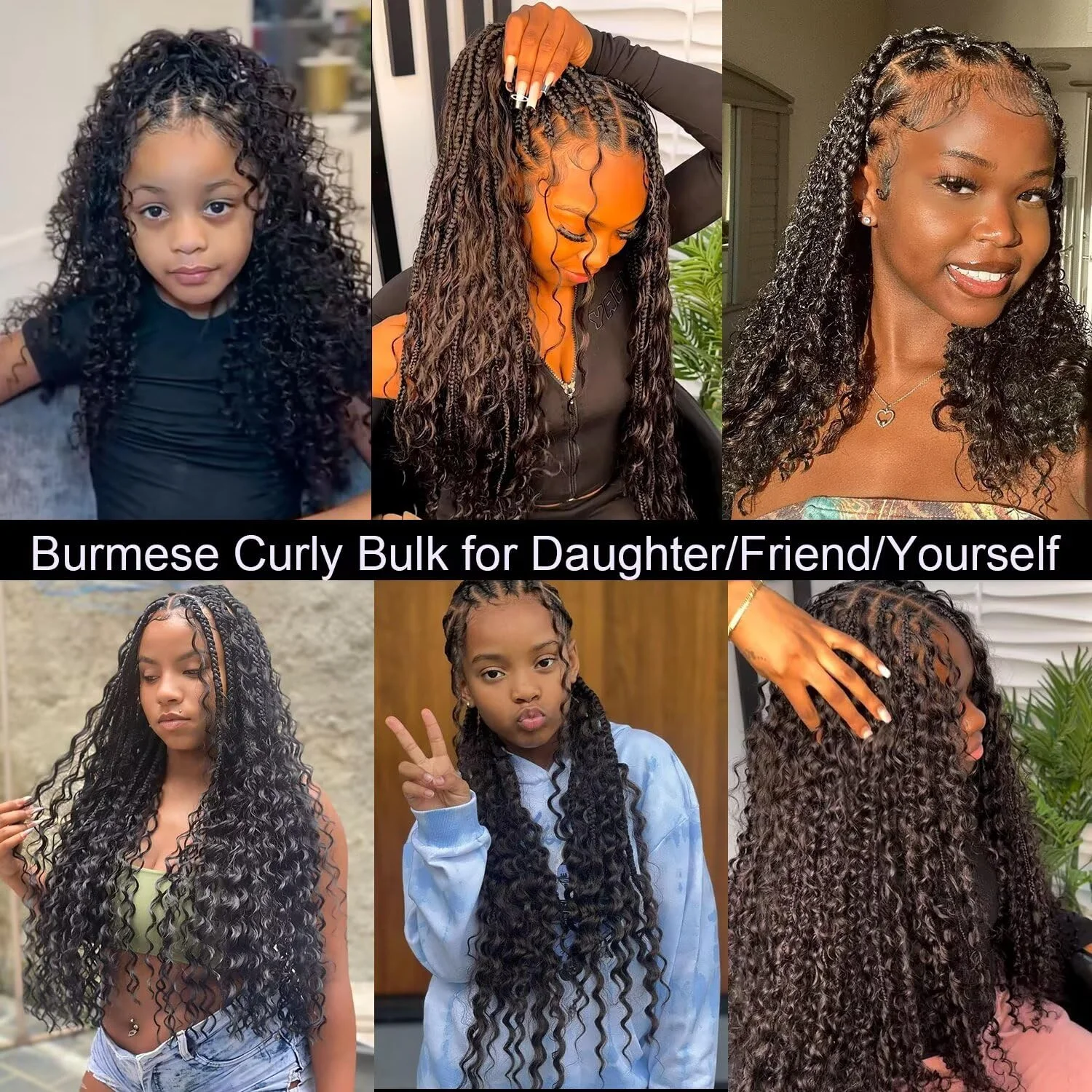 Lemoda Burmese Curly Bulk Human Hair Extension With Spail Ends Boho Braiding No Weft Bundles Virgin Hair 15A 1/2/3/4 PCS 12-32in 6