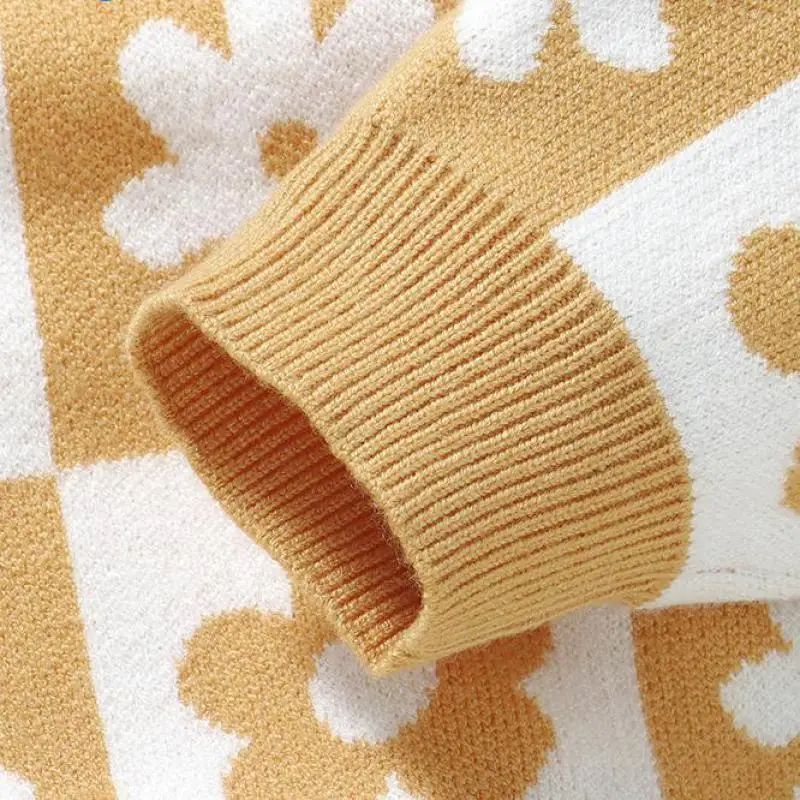 가을 겨울 어린이 의류 패션, 소년 소녀 니트 꽃 긴팔 스웨터,  격자 무늬 풀오버 셔츠, 어린이 따뜻한 상의