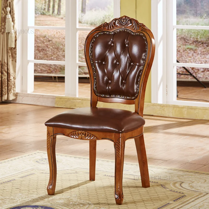 

Европейские обеденные стулья из твердой древесины для столовой американское кожаное кресло в стиле ретро креативное обеденное кресло со спинкой для дома