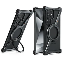Oatsbasf Ultra - Thin Frameless Magnetic Metal Phone Case with Air Cushion Bumper - Galaxy S24 Ultra (Black)