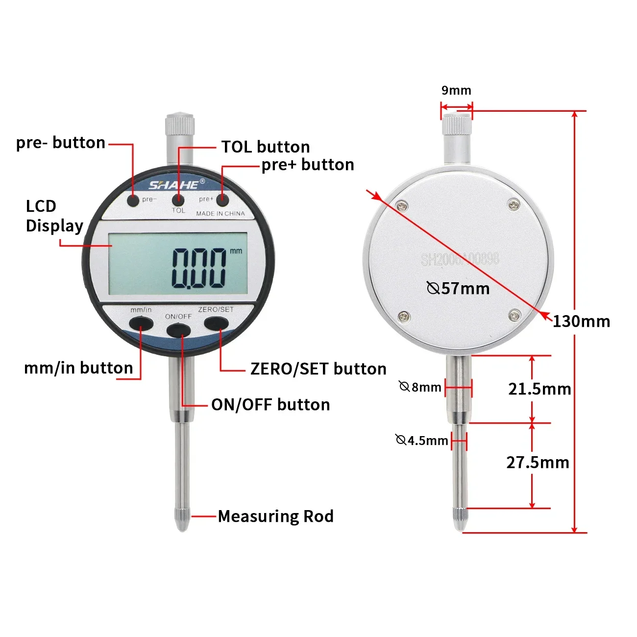 Dial Indicator Gauge SHAHE New Type Indicator 0-12.7/25.4 mm 0.01 mm Digital Dial Gauge Precision Measurement Tools Dial Indicator