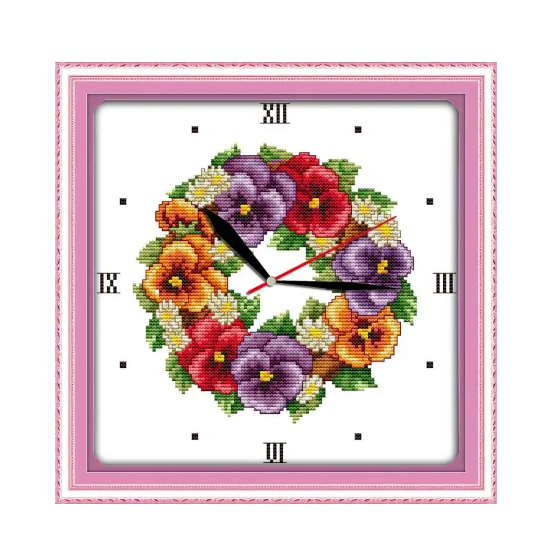Colored poppies clock face cross stitch kit 14ct 11ct count print canvas wall clock stitching