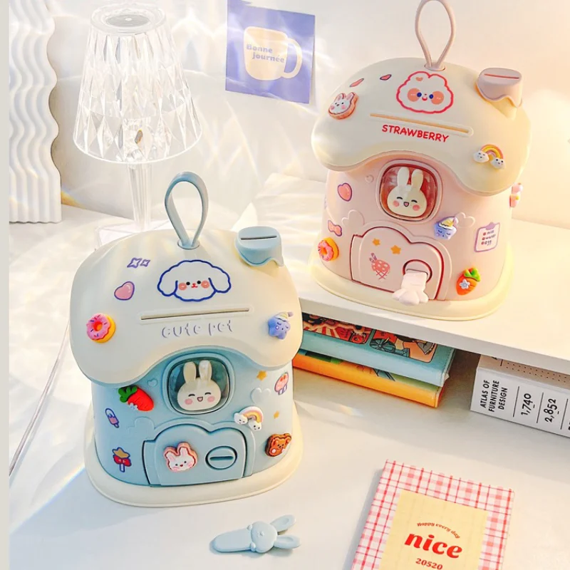 Girl DIY Creative Money Banking Toys Piggy Bank Money Saving Pot Coin Banks Coin Box with Lock Key Christmas Gift Toy for Kids