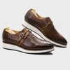Mens Casual Shoes Genuine Leather Crocodile Pattern Classic Shoe for Men Leather Original Fashion Buckle Monk Strap Sneakers 1