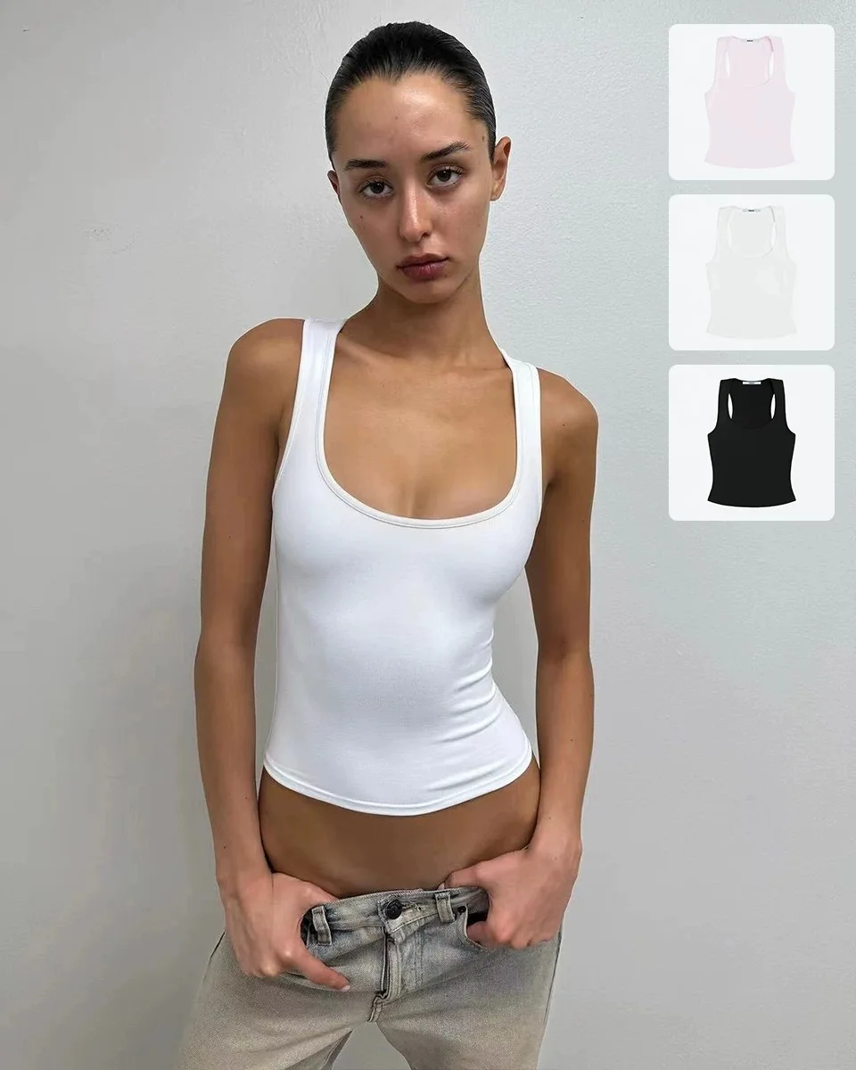 Tank Air Vest Halter Solid Color Black White Powder Wide Shoulder I-shaped Vest Top Sports Daily Wear