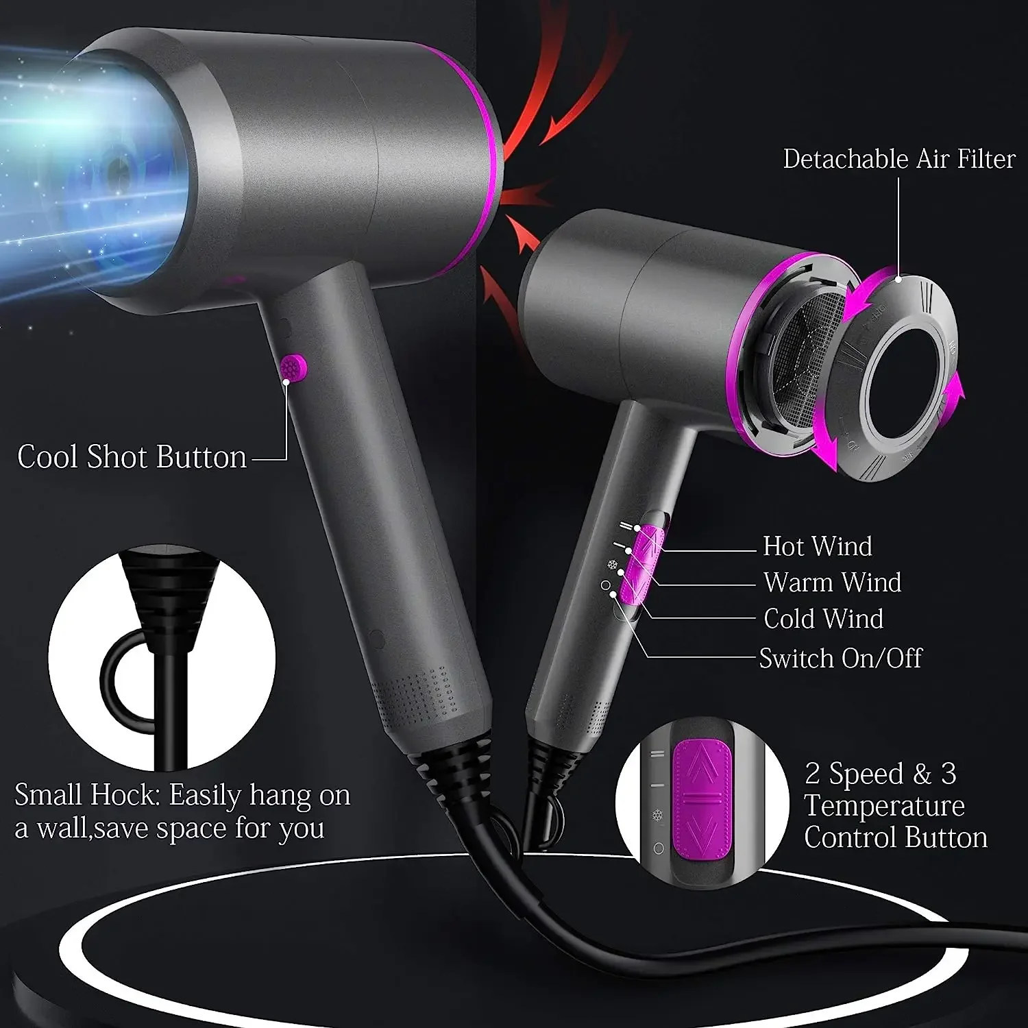 2000W Anion High-Speed Hair Dryers Styling Electric Turbine Safety Low Noise Quick Drying Cold Hot Wind Suitable For Home Salons 3