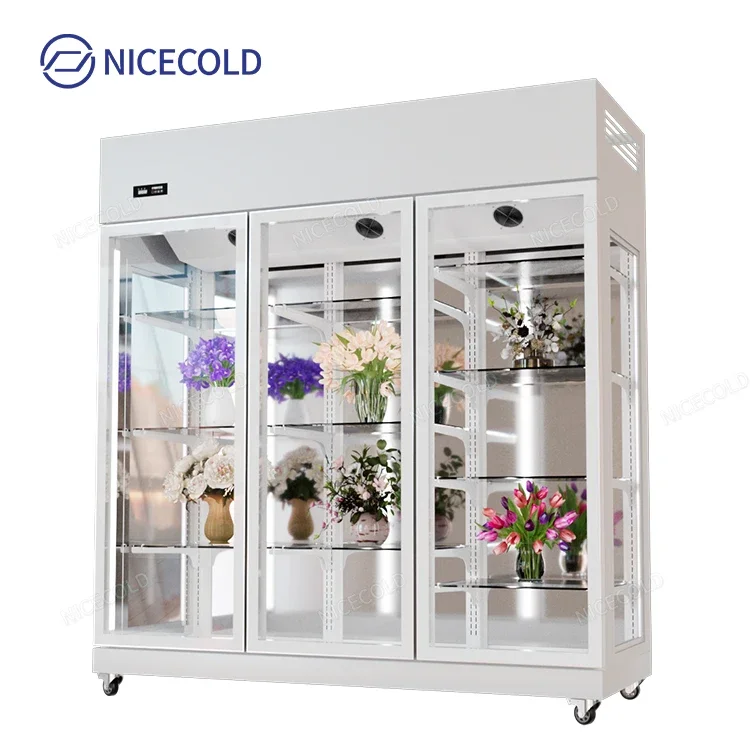 Fresh Flower Preservation Cabinet Three Glass Door Flower Cabinet Floral Display Cooler