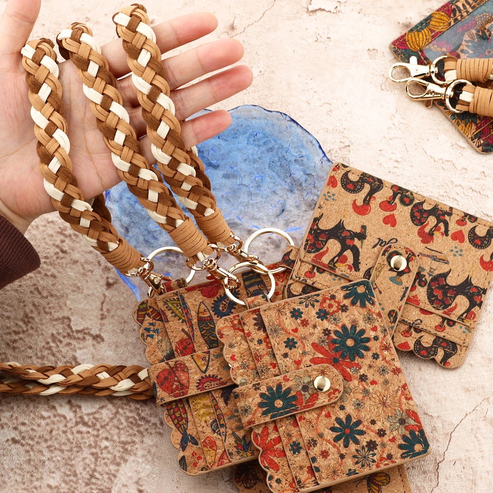 Cork Card Bag Women's Card Bag Silicone Beaded Wrist Strap Keychain Printed Coin Purse Pendant Keychain 6