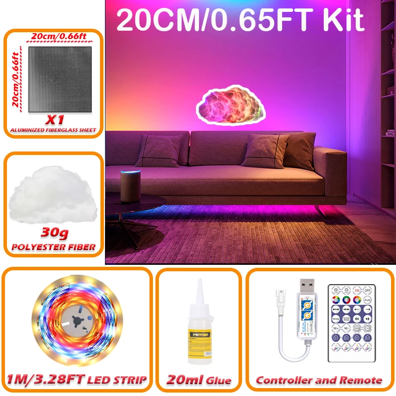 ערכת תאורה בענן 3D עם סנכרון מוזיקה, תאורת רצועת LED RGBIC מרובה צבעים, שלט ושליטה באמצעות אפליקציה, תאורת מצב רוח לחדר השינה
