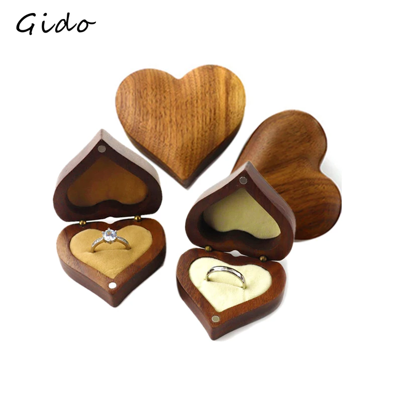 

Peach Heart Shaped Wood Couple Wedding Engagement Ring Box Gift Ring Jewelry Box Proposal Ring Box