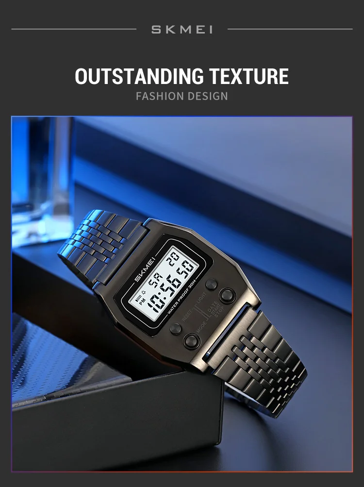 Herrklocka digital rostfritt stål sport retro led vattentät_voghion.com
