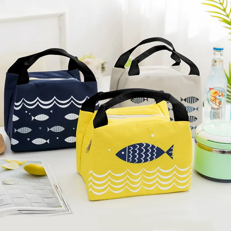 Fish Printing Lunch Box For Camping Supplies Cooler Picnic Bags Insulated Thermal Lunch Bag School Food Bag Women Beach Handbags