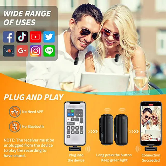 Wireless Lavalier Microphone Charging Case Mic Portable Audio Video Recording for iPhone Android Camera Notebook Live Gaming Mic 2