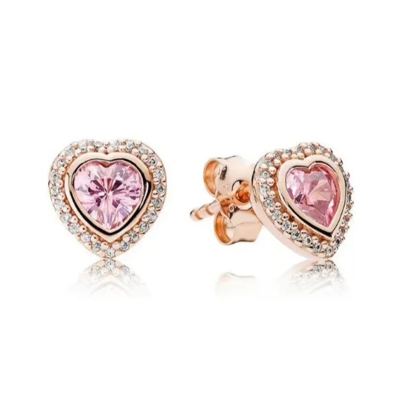 Classic 925 sterling silver rose gold heart-shaped zircon women's earrings fit original and exquisite jewelry birthday gifts