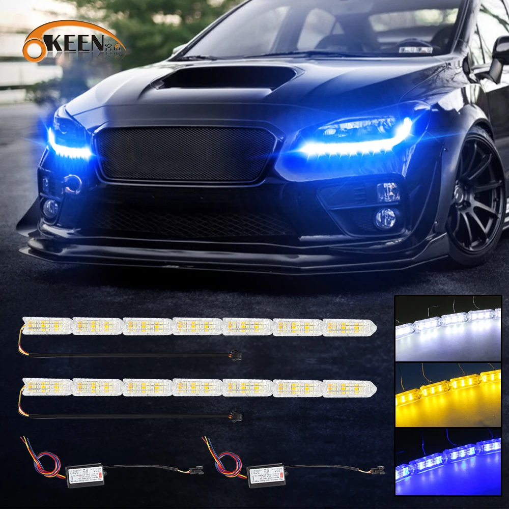 OKEEN2pcs3ColorLEDCarDaytimeRunningLightsStripWithDynamic