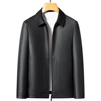 Autumn Men's Natural Leather Business Jacket - Slim Fit Lapel Design