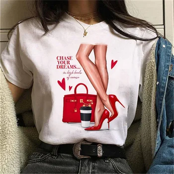 Luxury Fashion High Heels Shoes Print Women T Shirt Summer Funny 90s Hip Hop Punk T Shirt Hipster Streetwear T-shirt Clothes 1