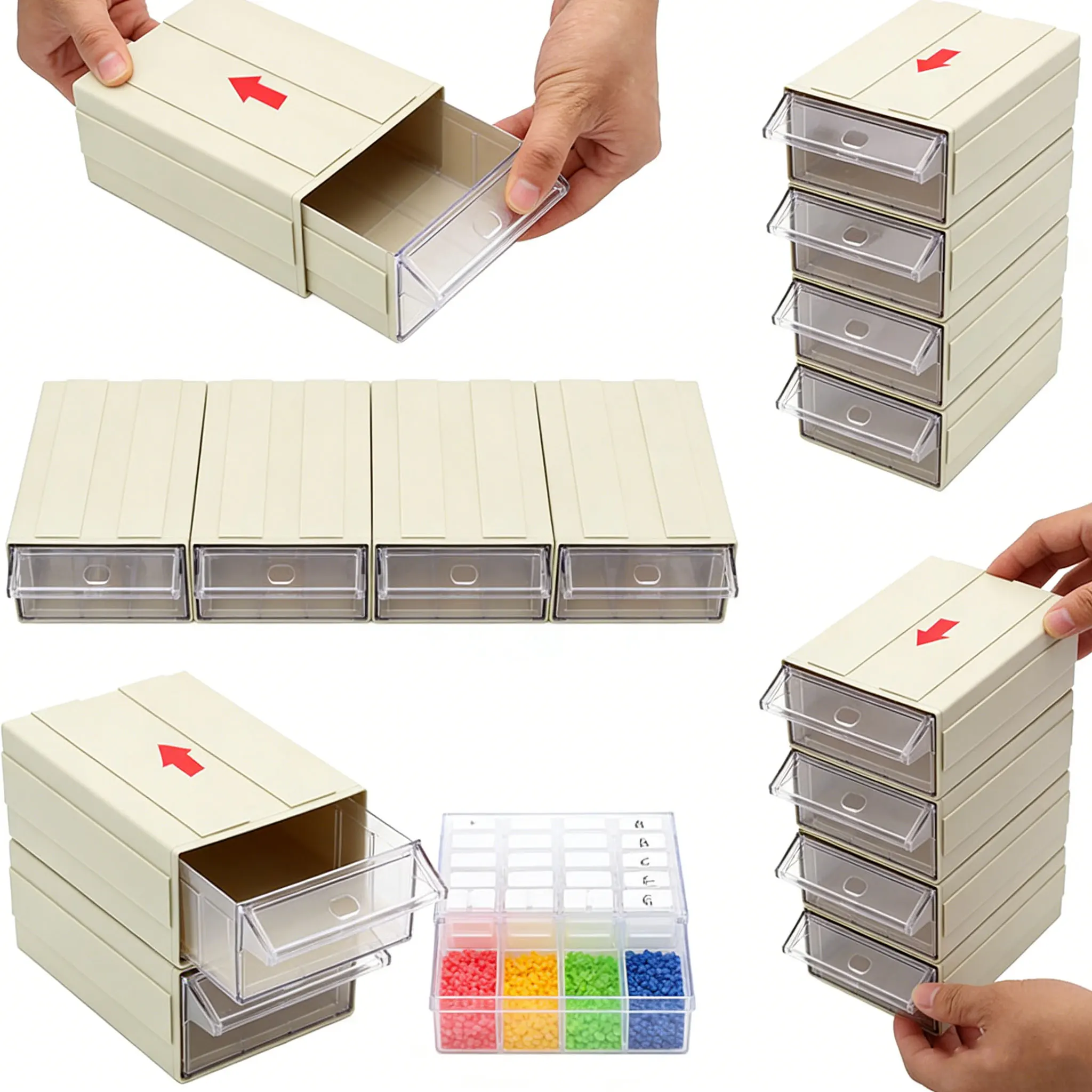 Cajón de almacenamiento Modular apilable con divisores extraíbles, fácil de montar, caja de almacenamiento de piezas pequeñas multifuncional
