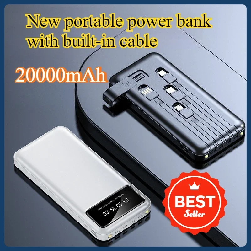 New Mini Portable Power Bank with Built-in Cable 20000mAh High Capacity Mobile Power Supply 2