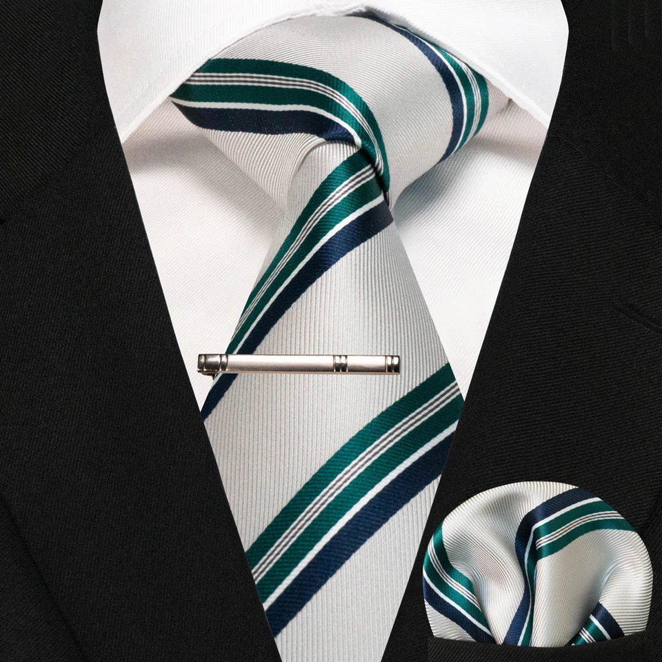 Cravatta Uomo In Seta Blu Con Fermacravatta Dorato - Righe E Quadri - Confezione Regalo - 4