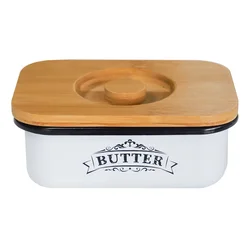 Farmhouse Style Vintage Butter Dish with Bamboo Lid (Silver)