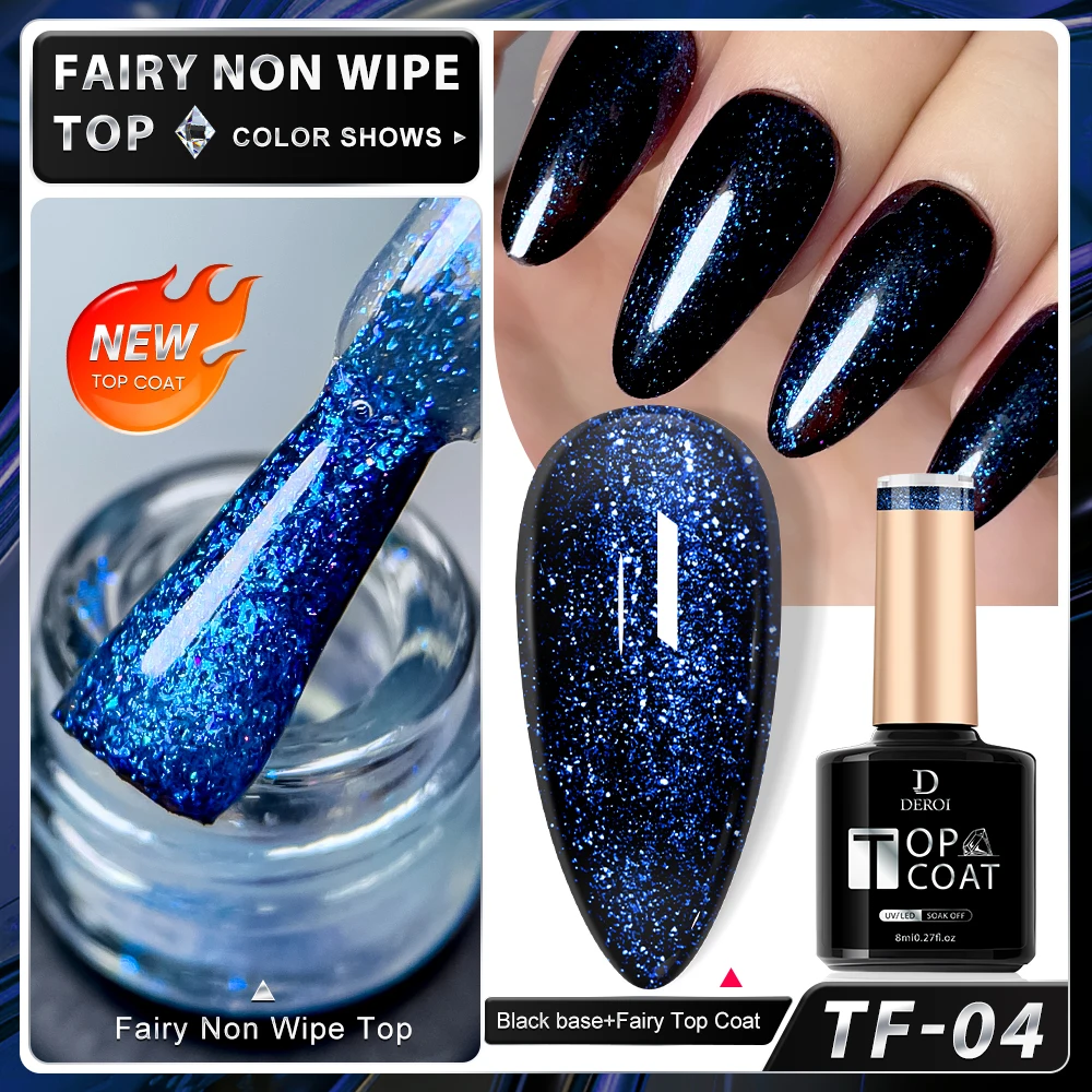 8ML Super Shinny Gel Top Coat Flash No Wipe Top Coat Matte Glitter Topcoat Aurora Varnish Soak Off Flake UV Gel Polish Nail Art