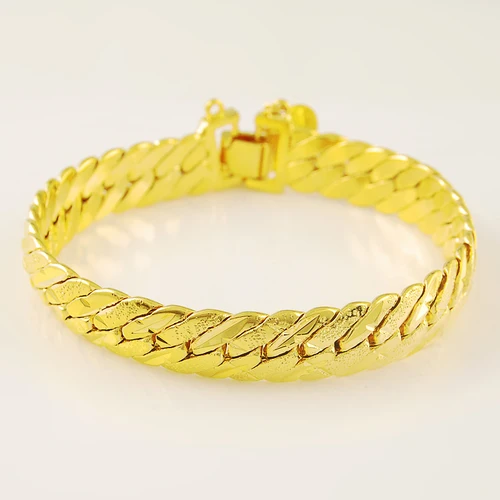 남성용 24k 골드 팔찌, Gp 12mm 너비, 19.5cm, 패션 순금 색상, 남성용 쥬얼리 팔찌, 저렴한 가격, 도매 4